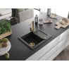 Mexen Enzo 1-compartment granite sink with a drip tray and kitchen mixer tap Rita, Black/Silver metallic - 6506-73-670300-50