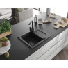 Mexen Enzo 1-bowl granite sink with drainer and Rita kitchen faucet, black/silver metallic - 6506-73-670300-70-B