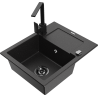 Mexen Enzo 1-bowl granite sink with drainer and kitchen faucet Rita, black/silver metallic - 6506-73-670300-70-B
