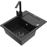 Mexen Enzo granite sink 1-bowl with drainer and kitchen tap Rita, black/silver metallic - 6506-73-670300-70-B