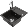 Mexen Enzo granite kitchen sink 1-bowl with drainer and kitchen faucet Rita, black/gold metallic - 6506-75-670300-00