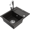 Mexen Enzo granite sink with 1 bowl, drainer, and Rita kitchen faucet, black/gold metallic - 6506-75-670300-00