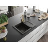 Mexen Enzo granite kitchen sink single-bowl with drainer and Rita kitchen faucet, black/gold metallic - 6506-75-670300-50-B