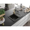Mexen Enzo granite sink with 1 bowl, drainer and Rita kitchen tap, black/gold metallic - 6506-75-670300-50-B