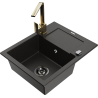 Mexen Enzo 1-bowl granite sink with drainer and Rita kitchen faucet, black/gold metallic - 6506-75-670300-50-B