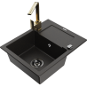Mexen Enzo 1-compartment granite sink with a drip tray and kitchen mixer tap Rita, Black/Gold metallic - 6506-75-670300-50-B