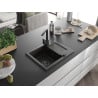 Mexen Enzo 1-bowl granite sink with drainer and kitchen faucet Rita, black/gold metallic - 6506-75-670300-70-B