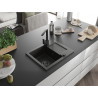 Mexen Enzo granite kitchen sink 1-bowl with drainer and kitchen faucet Rita, black/gold metallic - 6506-75-670300-70-B