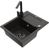 Mexen Enzo 1-bowl granite sink with drainer and kitchen faucet Rita, black/gold metallic - 6506-75-670300-70-B