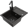 Mexen Enzo 1-bowl granite sink with drainer and Rita kitchen tap, black/gold metallic - 6506-75-670300-70-B