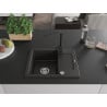 Mexen Enzo 1-bowl granite sink with drainer and Rita kitchen tap, black/gold metallic - 6506-75-670300-70