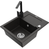 Mexen Enzo 1-bowl granite sink with drainer and Rita kitchen faucet, black/golden metallic - 6506-75-670300-70