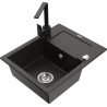 Mexen Enzo 1-compartment granite sink with a drip tray and kitchen mixer tap Rita, Black/Gold metallic - 6506-75-670300-70