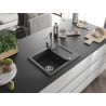 Mexen Enzo granite single-bowl sink with drainer and kitchen faucet Rita, black speckled - 6506-76-670300-00