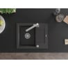 Mexen Enzo granite single-bowl sink with drainer and kitchen faucet Rita, black speckled - 6506-76-670300-00