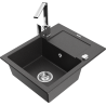 Mexen Enzo 1-compartment granite sink with a drip tray and kitchen mixer tap Rita, spotted black - 6506-76-670300-00