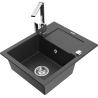 Mexen Enzo granite single-bowl sink with drainer and kitchen faucet Rita, black speckled - 6506-76-670300-00
