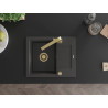 Mexen Enzo granite single-bowl sink with drainer and Rita kitchen faucet, speckled black - 6506-76-670300-50
