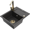 Mexen Enzo 1-bowl granite sink with drainer and kitchen faucet Rita, black speckled - 6506-76-670300-50