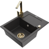 Mexen Enzo granite single-bowl sink with drainer and Rita kitchen faucet, speckled black - 6506-76-670300-50