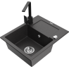 Mexen Enzo 1-Bowl Granite Kitchen Sink with Drainer and Rita Kitchen Tap, Black Speckled - 6506-76-670300-70