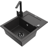 Mexen Enzo 1-compartment granite sink with a drip tray and kitchen mixer tap Rita, spotted black - 6506-76-670300-70-B