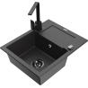 Mexen Enzo granite kitchen sink 1-bowl with drainer and kitchen faucet Rita, black speckled - 6506-76-670300-70-B