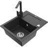 Mexen Enzo 1-bowl granite sink with drainer and kitchen faucet Rita, black speckled - 6506-76-670300-76