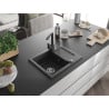 Mexen Enzo granite single-bowl sink with drainer and kitchen faucet Rita, black speckled - 6506-76-670300-76