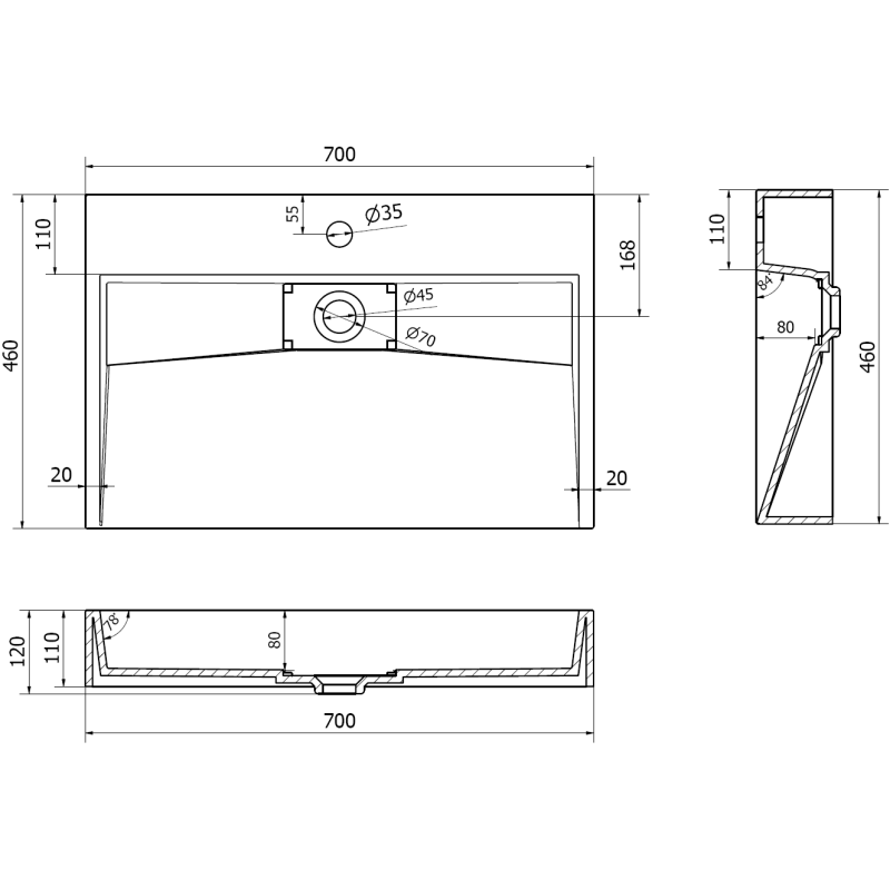 Mexen Ava countertop washbasin made of conglomerate 1/O 70 x 46 cm, white - 23017001