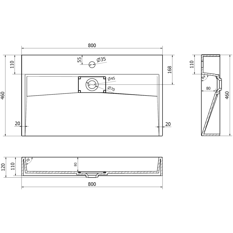 Mexen Ava countertop basin made of conglomerate 1/O 80 x 46 cm, white - 23018001