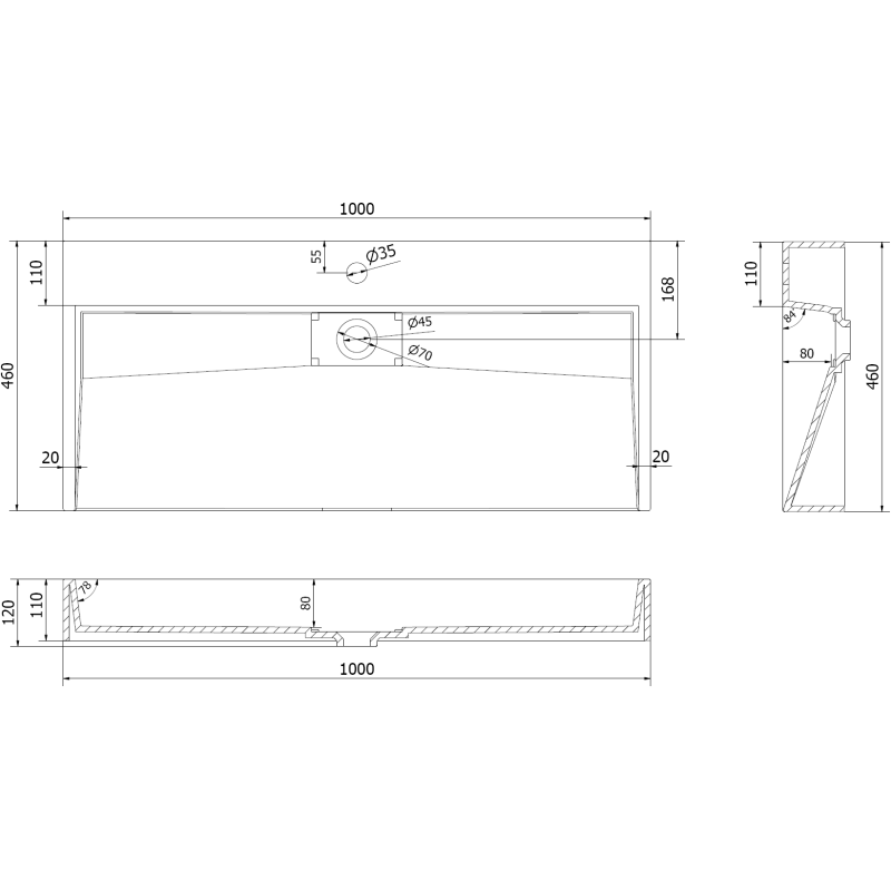 Mexen Ava countertop washbasin made of conglomerate 1/O 100 x 46 cm, black - 23011071