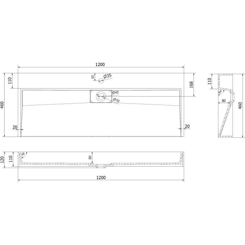 Mexen Ava countertop basin made of conglomerate 1/O 120 x 46 cm, black - 23011271