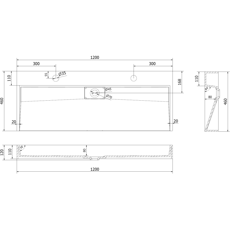 Mexen Ava countertop washbasin from conglomerate 2/O 120 x 46 cm, white - 23011202