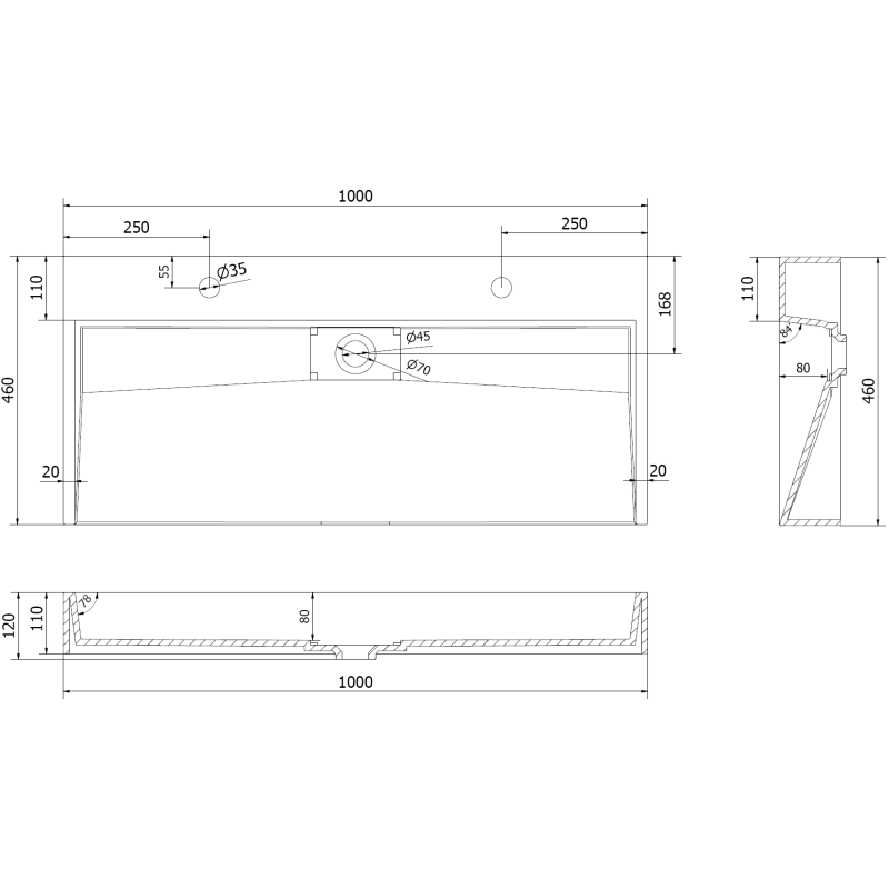 Mexen Ava countertop washbasin made of conglomerate 2/O 100 x 46 cm, white - 23011002