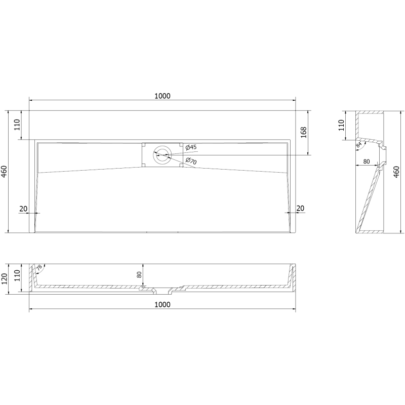 Mexen Ava countertop basin made of conglomerate B/O 100 x 46 cm, black - 23011070