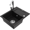 Mexen Enzo 1-bowl granite sink with drainer and Rita kitchen faucet, black - 6506-77-670300-00