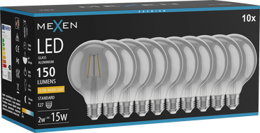 Mexen Vintis 10x LED Filament Bulb E27, G95, 2W, Warm - 2200K, 150 lm, smoke - L157-E27-0222-70x10