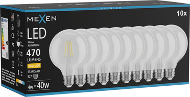 Mexen Vintis 10x LED Filament Bulb E27, G95, 4W, Warm - 2700K, 470 lm, clear - L157-E27-0427-00x10