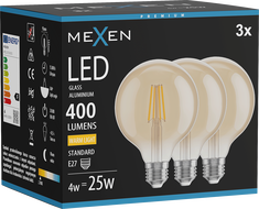 Mexen Vintis 3x LED Filament Bulb E27, G95, 4W, Warm - 2700K, 400 lm, amber - L157-E27-0427-50x03