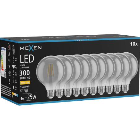 Mexen Vintis 10x LED Filament Bulb E27, G95, 4W, Warm - 2700K, 300 lm, smoke - L157-E27-0427-70x10