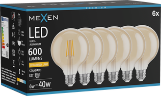 Mexen Vintis 6x filament LED bulb E27, G95, 6W, Warm - 2200K, 600 lm, amber - L157-E27-0622-50x06