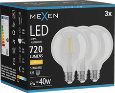Mexen Vintis 3x LED Filament Bulb E27, G95, 6W, Warm - 2700K, 720 lm, clear - L157-E27-0627-00x03