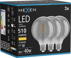 Mexen Vintis 3x LED Filament Bulb E27, G95, 6W, Warm - 2700K, 510 lm, smoke - L157-E27-0627-70x03