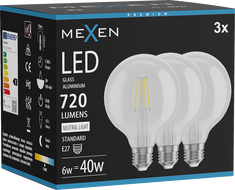 Mexen Vintis 3x Filament LED Bulb E27, G95, 6W, Neutral - 4000K, 720 lm, clear - L157-E27-0640-00x03