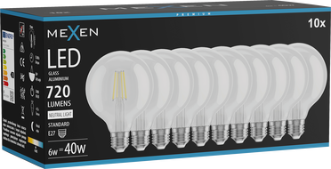 Mexen Vintis 10x LED Filament Bulb E27, G95, 6W, Neutral - 4000K, 720 lm, clear - L157-E27-0640-00x10