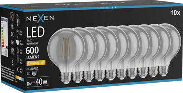 Mexen Vintis 10x LED Filament Bulb E27, G95, 8W, Warm - 2200K, 600 lm, smoke - L157-E27-0822-70x10