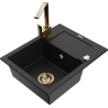 Mexen Enzo 1-compartment granite sink with a drip tray and kitchen mixer tap Rita, Black - 6506-77-670300-50
