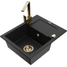 Mexen Enzo granite sink with 1 compartment, drainer, and kitchen faucet Rita, black - 6506-77-670300-50