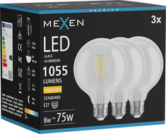 Mexen Vintis 3x LED Filament Bulb E27, G95, 8W, Warm - 2700K, 1055 lm, clear - L157-E27-0827-00x03